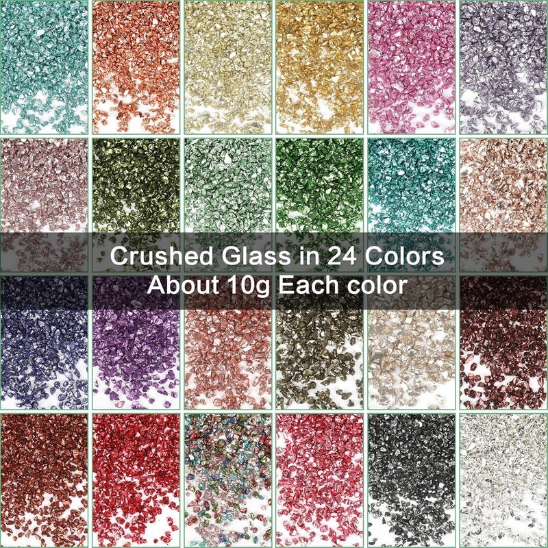 fuceury 24 Colors Crushed Glass for Crafts, Crushed Glass Glitter for Resin Art Broken Glass Pieces for Crafts Resin Accessories - Image 5